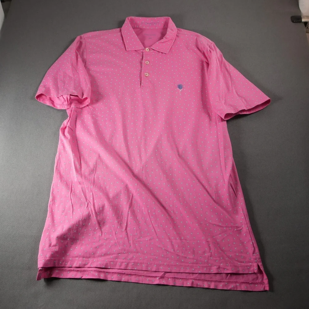 B. Draddy Performance Golf Micro Teardrop Print Pima Cotton Men Polo Shirt M